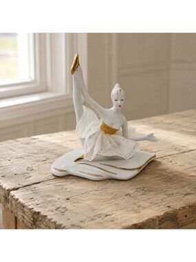 Vintage Capodimonte Ballerina Figurine Italy Gold Tutu 5"